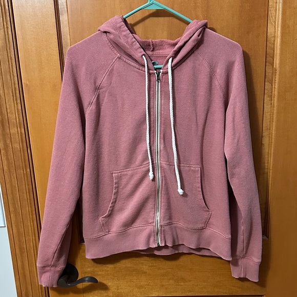 aerie Tops - Aerie Soft Pink Knit Fabric Full Zip Hooded Sweatshirt Large
